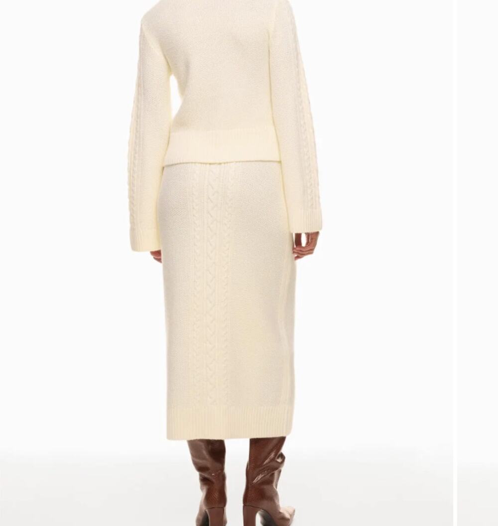 Derek Lam Winter White Cable Knit Midi Skirt XL Pencil Wool Career Designer $450
